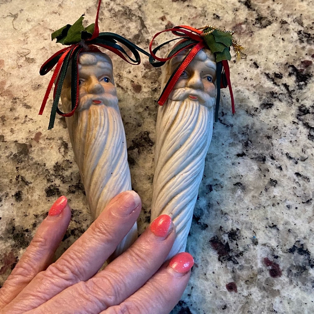 Vtg Santa Christmas Ceramic Ornaments Decorations Set of 2